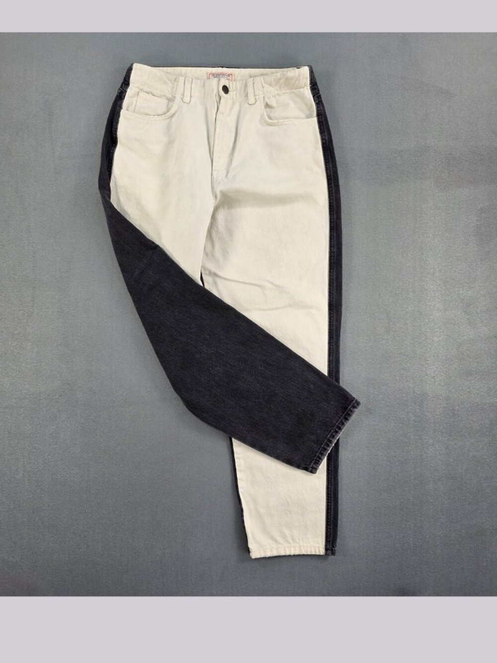 Guess 1981 High Waisted Jeans Sz 31 Cream Black Two Tone Colorblock 100% Cotton